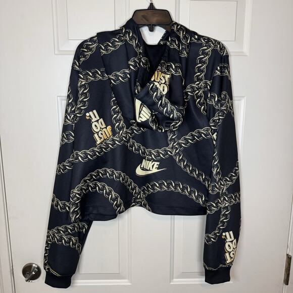 Nike Sportswear Icon Clash Chain Women Crop Top Hoodie Black Gold 2X - Picture 5 of 9